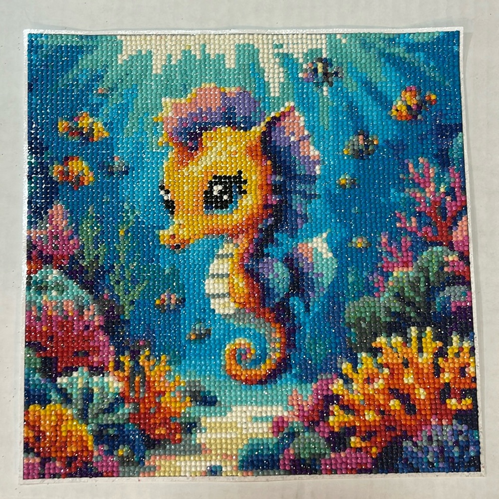 Ready to Frame Completed Diamond Painting Picture Cute Seahorse Kids Room Decor